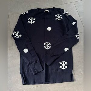 LOFT Navy Blue and White Snowflake Sweater